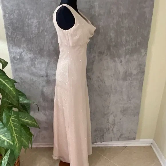 Vintage Betsy & Adam Evening Gown sz. 4 Formal Sheath Cowl Neck Tan Glitter USA - Picture 2 of 14